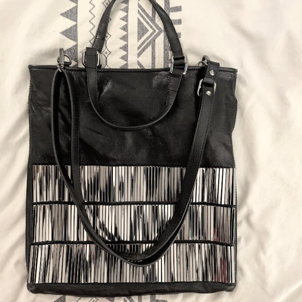 Kenneth Cole Genuine Leather Shoulder Bag with Metallic Accents